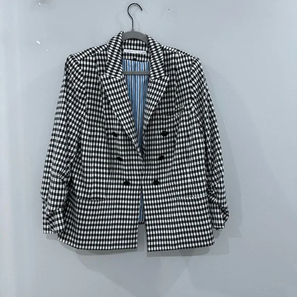 Veronica Beard Blazer Caldwell Double Breasted in Gingham Black White